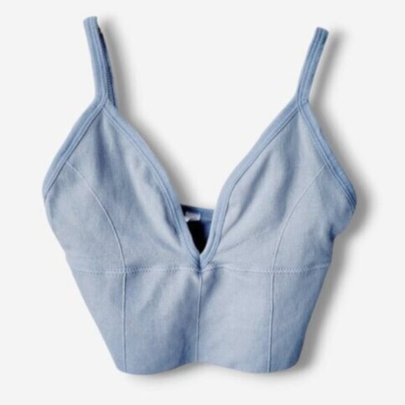 Popular Tik Tok Deep V Ribbed Semi Crop Bralette top - Picture 2 of 6